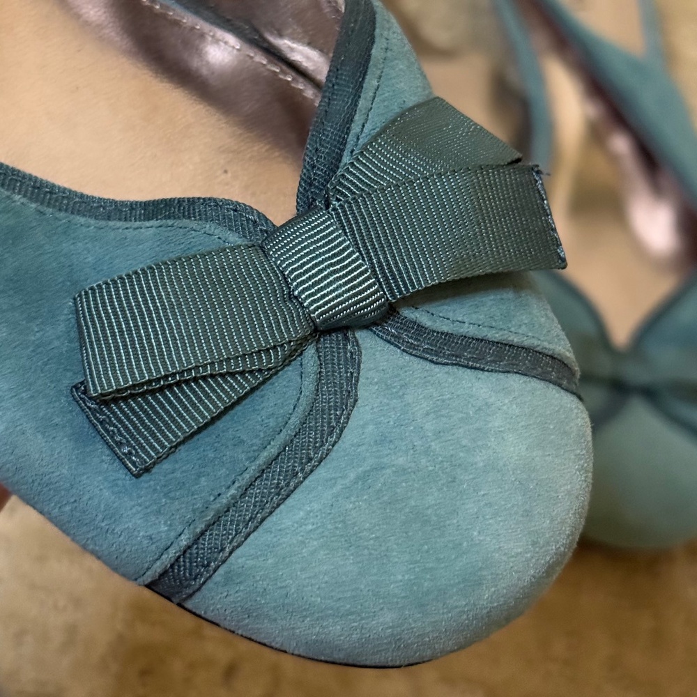 Alfani Teal Suede Slingback Kitten Heels Bow Detail (Size 10) - Picture 8 of 8